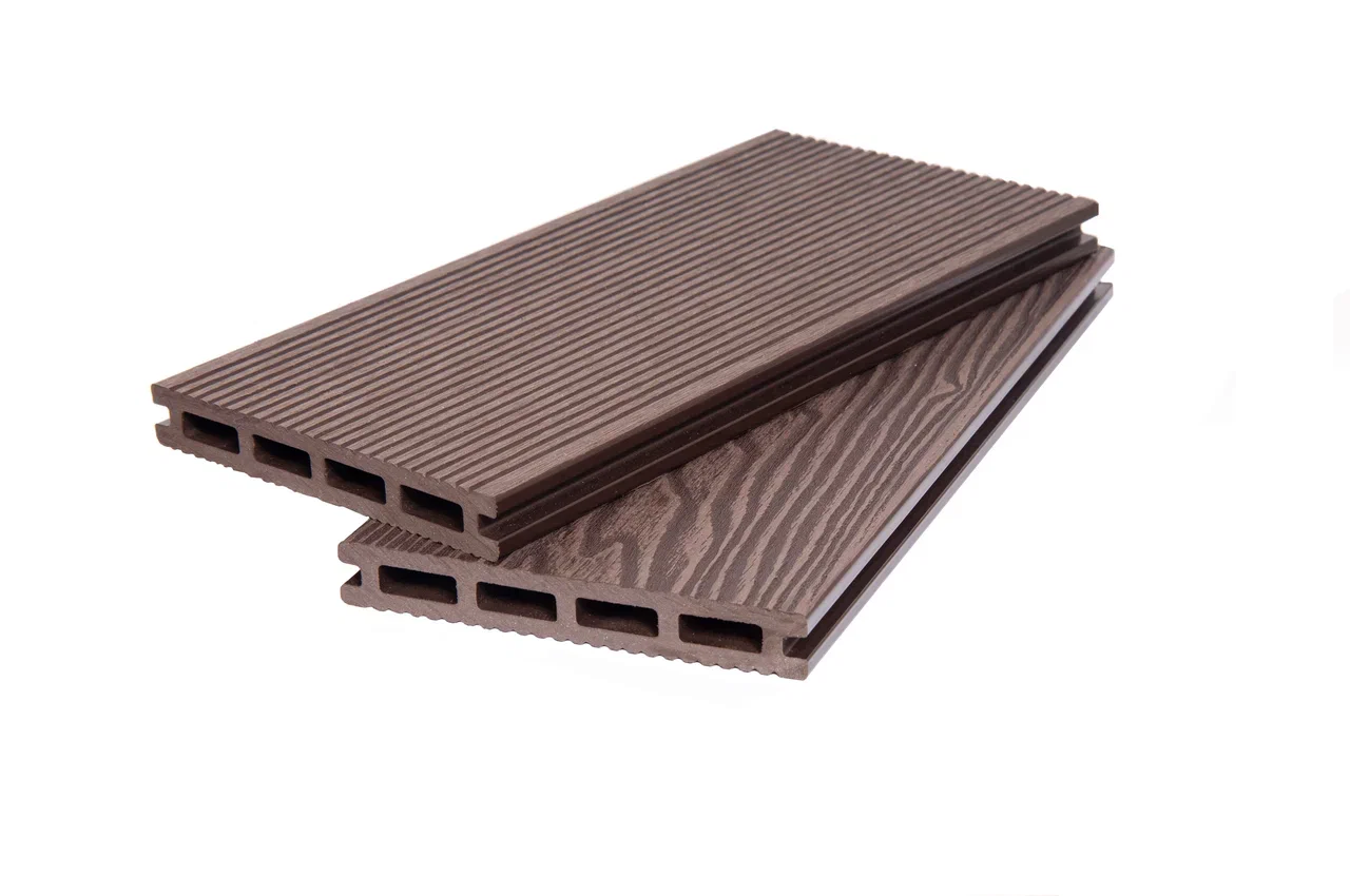 Террасная доска двухсторонняя пустотелая (20*140*5800 мм) VELVET+3D WOOD, СИНГАРАДЖА, ДПК, тёмно-коричневая — изображение 2